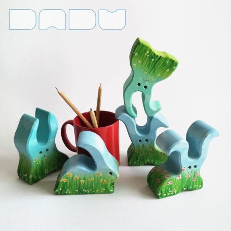 Floral bunnies - handpainted wooden toy figures