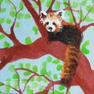 Red panda on tree  -  wooden toy